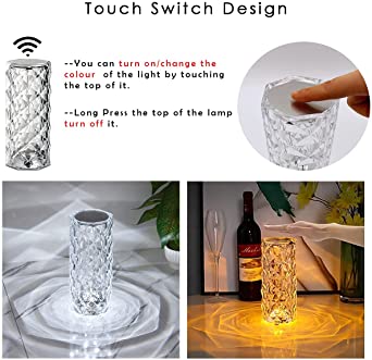 Rechargeable Diamond Rose Crystal Bedside Lamp